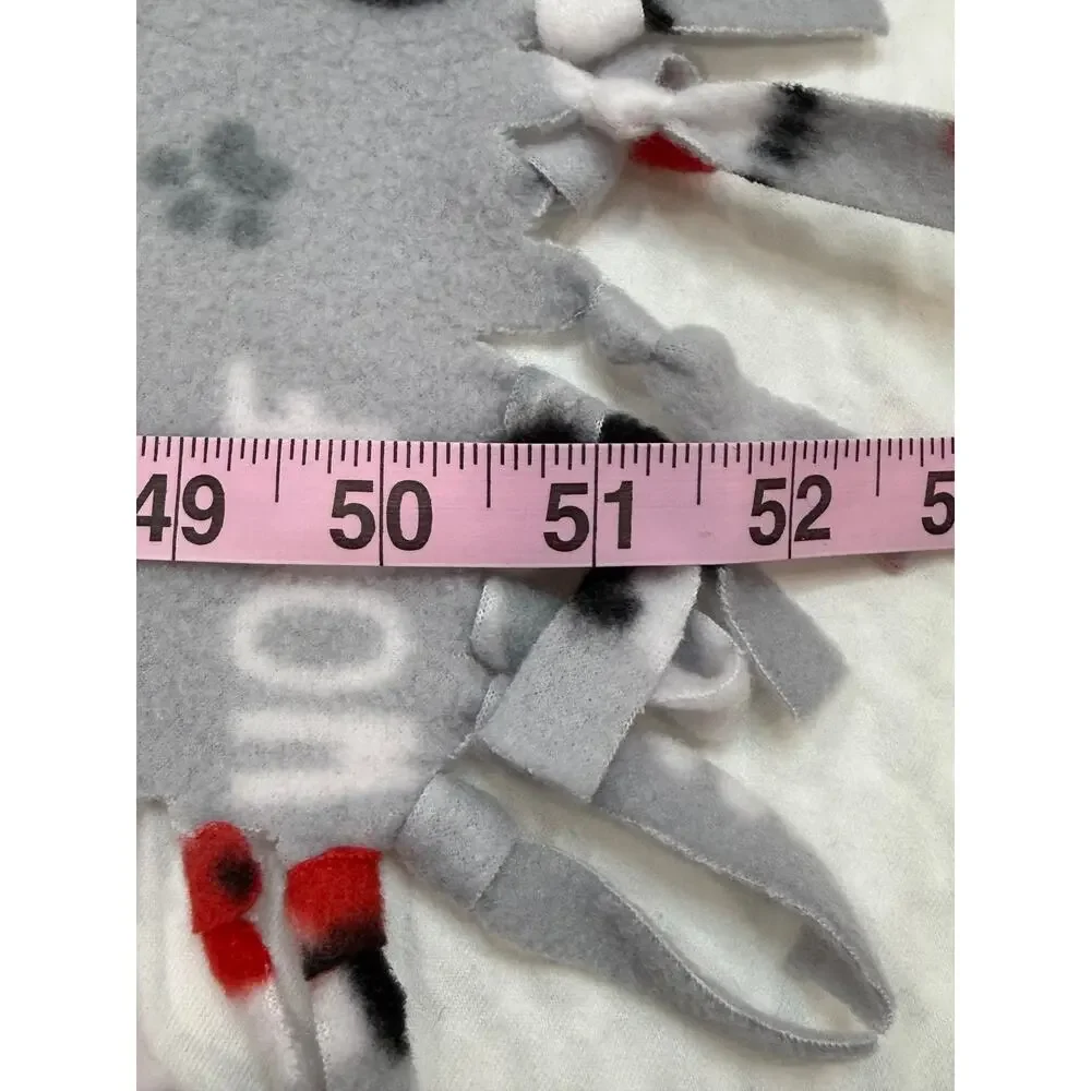 HANDMADE Dog Puppy Fleece Tie Blanket Gray Woof Paw Print Throw Pet Lover 54x52